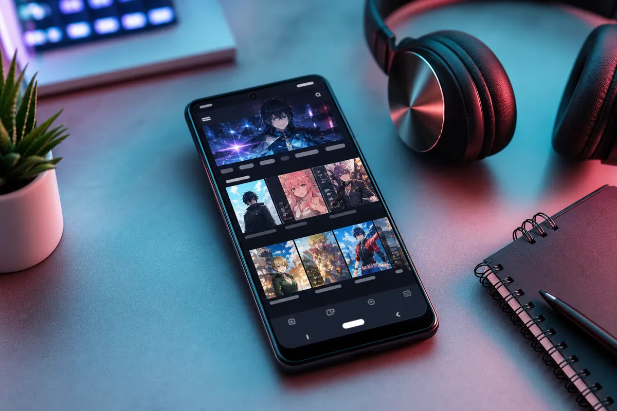 Free anime streaming apps on an Android phone with a clean anime library layout